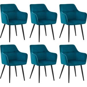 Colenis® - City Eetkamerstoel - Set Van 6 - Petrol - Adoré Velvet - Design - Industrieel - Stoel - Armleuningen