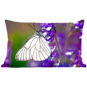 Sierkussens - Kussen - Groot geaderd witje vlinder op een bloem - 50x30 cm - Kussen van katoen