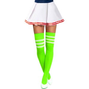 Partychimp Cheerleader Overknee Kousen voor bij Cheerleader Kostuum Dames Carnaval Carnavalskleding Dames Carnaval Accessoires Verkleedkleren Volwassenen - Neon Groen/Wit - Katoen/Polyamide/Elastaan - One-Size