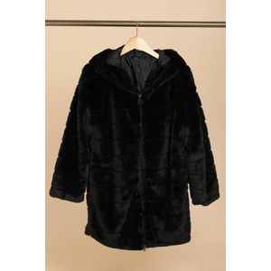 Lange warme teddy jas voor dames - zwart - maat L