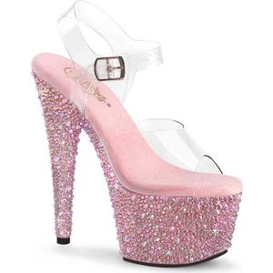 Pleaser - BEJEWELED-708MS Sandaal met enkelband - 36 Shoes - Transparant/Roze