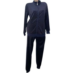 Dames Velours Effen Huispak – Vrijetijdspak met Rits Maat- XL (42) Donkerblauw