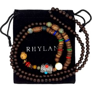 Rhylane - Boho Mala Ketting Met Hanger – Hout & Steen - Bruin - 80 cm