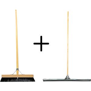 Synx Tools Paardenhaar 40cm + Vloertrekker 75cm met Steel 150cm - Kamerveger – Vloerreiniger – Moppen – Zachte binnenbezem met steel 160cm