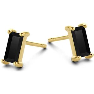New Bling 9NB 0546 Zilveren Oorknopjes Dames - Spinel - Zwart - Rechthoek - 7x4mm - Goud Plating - Goudkleurig