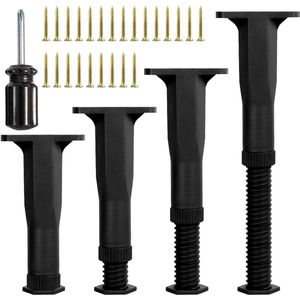 4 Stuks Verstelbare Meubelpoten Zwart 15-28cm - In hoogte verstelbare Poten voor Bedden & Kasten - Draagvermogen 250kg