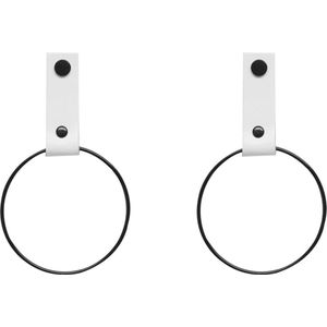 SETPRIJS! 2x Leren Handdoekrings-sWIT - maat S (handdoekhanger - handdoekhaakje)