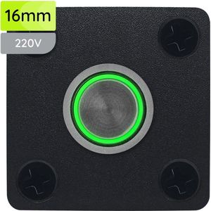 ProRide Metalen Pulsschakelaar Inbouwpaneel 220V OFF-(ON) - 16mm - met Aansluitkabel - Spatwaterdicht - LED indicatie Groen