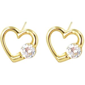 Silventi 121101638 Gouden Oorknopjes - Dames - Hartje - Opengewerkt - 6,5 x 6 mm - Zirkonia - 14 karaat - Goud