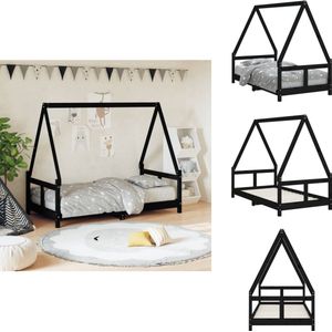 vidaXL Kinderbedframe - Kinderbedframes - Kinderbed - Peuterbed - Kinderbedframe 80x160 cm massief grenenhout zwart