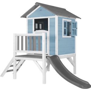 AXI Beach Lodge XL Speelhuis in Caribisch Blauw - Met Verdieping en Grijze Glijbaan - Speelhuisje voor de tuin / buiten - FSC hout - Speeltoestel voor kinderen