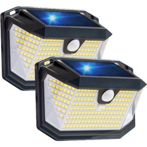 Buitenverlichting met bewegingssensor - 202 leds - 3 modi - 270° groothoek - tuinverlichting op zonne-energie - IP65 waterdicht - voordeur garage hek (2 pack) Buitenverlichting