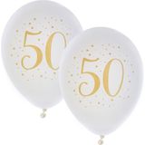 Santex verjaardag leeftijd ballonnen 50 jaar - 16x stuks - wit/goud - 23 cm - Abraham/Sarah