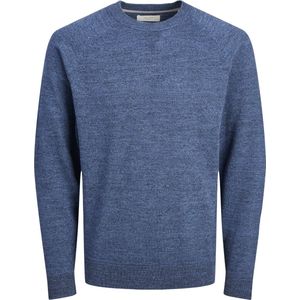 JACK & JONES Miles knit crew neck slim fit - heren pullover katoen met linnen met O-hals - donker denim melange - Maat: XXL