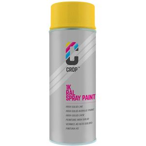 CROP Spuitbus RAL 1018 Zinkgeel - Zijdeglans - 400ml - Spuitbus verf Geel - 100% kleurecht - Sneldrogend - Binnen & Buiten - RAL1018