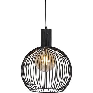 QAZQA wire - Design Hanglamp - 1 lichts - Ø 30 cm - Zwart - Woonkamer | Slaapkamer | Keuken