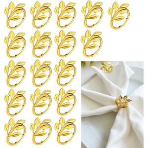 Pack of 20 Napkin Rings Buckle Holder Gold, Table Decoration Napkin Holder, Metal Napkin Buckles Leaves for Wedding Christmas Birthday Valentine's Day Family Reunion Dinner Party (Gold)