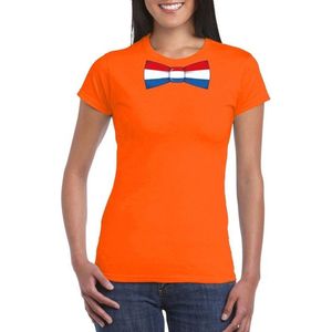 Oranje t-shirt met Hollandse vlag strikje dames -  Oranje Koningsdag/ Holland supporter kleding XL