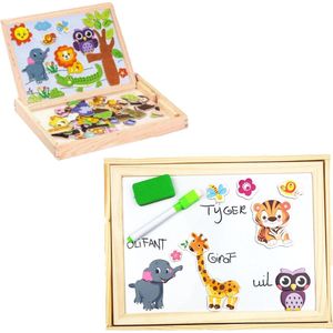 Dierentuin - Magische Dieren - Magnetische Houten Puzzel - Educatief - Krijtbord- Krijten - Magneten Speelgoed -White Board - Kleuter - Kinderen - Creatief - Spelend Leren - Actief - tekenen - Schoolbord