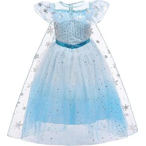 Prinses - Blauwe Elsa kristallen jurk - Frozen -  Prinsessenjurk - Verkleedkleding - Blauw - 110/116 (4/5 jaar)