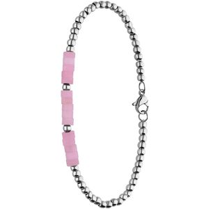 Lucardi Dames Stalen armband met rozenkwarts - Armband - Staal - Zilverkleurig - 20 cm