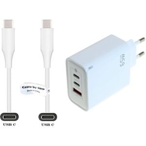 OneOne super snellader. 65W oplader met extra sterke 1,0m USB C naar C kabel. GaN lader adapter met 3 poorten past op Apple met USB C iPad Pro, iPad Air, iPad / Mini, MacBook Air, MacBook Pro, iMac, iMac Pro, Mac Studio, Mac mini, Mac Pro