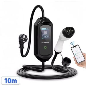 Afeev Mobiele Thuislader Elektrische Auto 3.5 kW | IP65 Waterdicht | 16A 1 Fase | 10 Meter | APP Control | Type 2 vanaf stopcontact EU - 6A/8A/10A/13A/16A Schakelbaar |