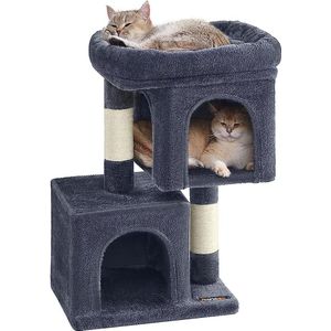 FEANDREA Cat Tree met groot platform en 2 pluche speelhuisjes, klimboom voor katten