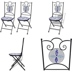 vidaXL Bistrostoelen inklapbaar 2 st keramiek blauw en wit - Tuin Eetstoel - Tuin Eetstoelen - Tuinstoel - Tuinstoelen