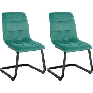 CLP Vermont Set van 2 eetkamerstoelen - Zonder armleuning - Fluweel - Velvet - groen