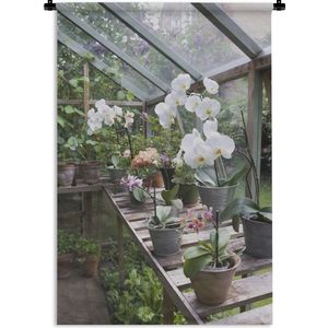 Wandkleed Broeikassen - Bloeiende orchidee in een kas Wandkleed katoen 60x90 cm - Wandtapijt met foto