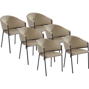 PASCAL MORABITO Set van 6 stoelen met armleuningen van velours en zwart metaal - Beige - ORDIDA - van Pascal Morabito L 53 cm x H 80 cm x D 61 cm