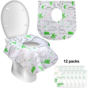 YY chan Toilet Seat Cover papier - 100% recycled hygiënisch papier - doorspoelbaar - WC-bril Bescherming - Geschikt voor op Vakantie of Reis-Dinosaurussen -12 Stucks