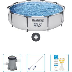 Bestway Rond Steel Pro MAX Zwembad - 305 x 76 cm - Grijs - Inclusief Pomp - Schoonmaakset - Testrips