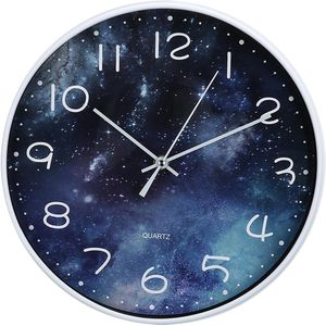 ACCSHINE Wandklok, stil, modern, grote, op batterijen werkende wandklok, gemakkelijk af te lezen voor kamer, huis, keuken, slaapkamer, kantoor, school (sterrenblauw)