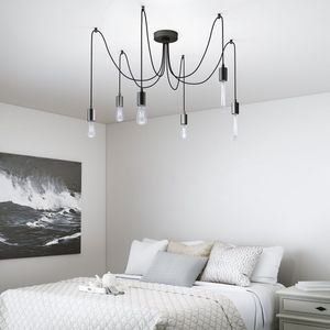 INSPIRE - Hanglamp 6 lampjes EASLY - Moderne hanglamp - 6 x E27 x 60 W - Ø14 cm - H 150 cm max - IP20 - IJzer - Zwart