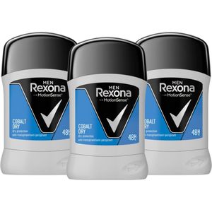 Rexona Men MotionSense Cobalt Dry 48H Deodorant Stick - 48 Uur Bescherming tegen Zweet en Geurtjes - Anti Transpirant en Antiperspirant Deo Stick - Anti Zweet - 3 X 50ml - Deodorant Man Voordeelverpakking