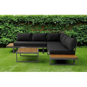 Loungeset 5-zits aluminium en acaciahout antraciet Darcio met tuintafel