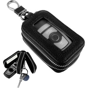 Genuine Leather Car Key Chain Case Universal Car Key Cover Double Layer Keychain Protector with Keychain and Carabiner Car Accessories Fits
