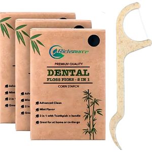 Tandenstokers Eco-Vriendelijk Bamboe Houtskool Tandenstokers met Natuurlijke Munt - 50 Biologisch Afbreekbare Picks