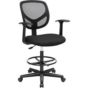 Hoppa! bureaustoel, Ergonomische werkkruk met armleuningen, Zithoogte 51,5-71,5 cm, Hoge werkstoel met verstelbare voetsteun, Belastbaarheid 120 kg, Zwart