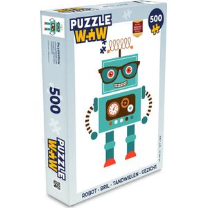 Puzzel Robot - Bril - Tandwielen - Gezicht - Jongens - Kids - Legpuzzel - Puzzel 500 stukjes