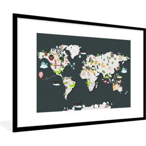 Wereldkaart - Kinderen - Dieren - Schoolplaat - Kinderkamer - 120x80 cm