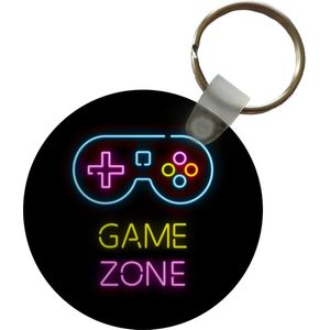 Sleutelhanger - Controller - Game - Neon - Zwart - Quotes - Game zone - Plastic - Rond - Uitdeelcadeautjes