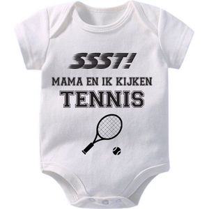 Hospitrix Baby Rompertje met Tekst "" SSST! Mama en ik kijken Tennis "" | 0-3 maanden | Korte Mouw | Cadeau voor Zwangerschap |