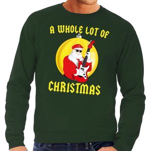 Foute kersttrui / sweater A Whole Lot of Christmas voor heren - groen - Kerstman Angus met gitaar XL