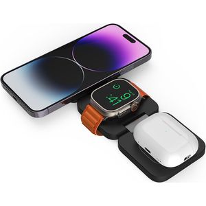 Cubenest 3-in-1 magnetische draadloze oplader compatibel met MagSafe-technologie - snellaadfunctie compatibel met Apple Watch 7-9 en Ultra 1-2, iPhone 12-15, AirPods 2/3/Pro, Qi-apparaten (IJzergrijs)