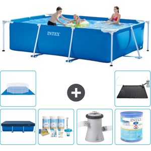 Intex Rechthoekig Frame Zwembad - 300 x 200 x 75 cm - Blauw - Inclusief Afdekzeil - Onderhoudspakket - Zwembadfilterpomp - Filter - Grondzeil - Solar Mat
