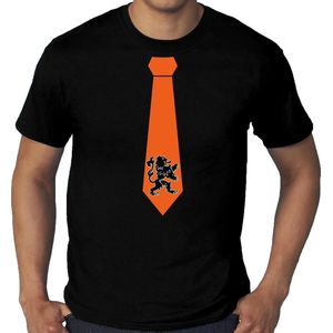 Grote maten zwart t-shirt oranje leeuw stropdas Holland / Nederland supporter EK/ WK voor heren XXXL