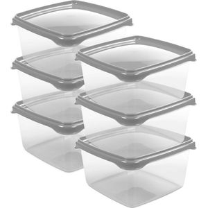 Hega Hogar Vershoudbakjes - set 6x stuks - 1.3 liter - transparant/grijs - L16 x B16 x H11 cm